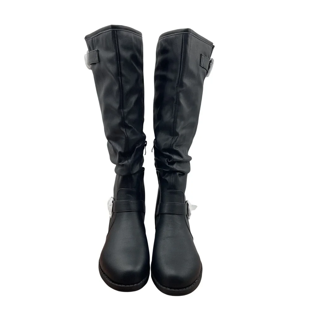Journee collection Womens Black Slouchy Wide Calf Knee High Buckle Boots 10 WC